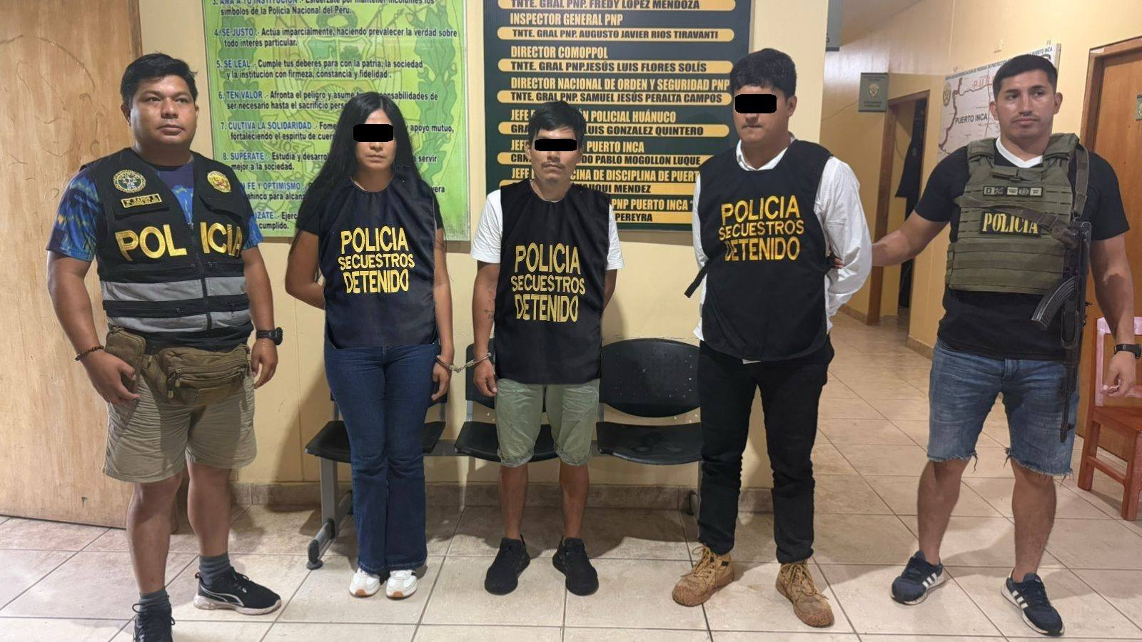 Integrantes de la banda Los Secos del Puerto capturados por la Policía Nacional en Pasco tras un secuestro.