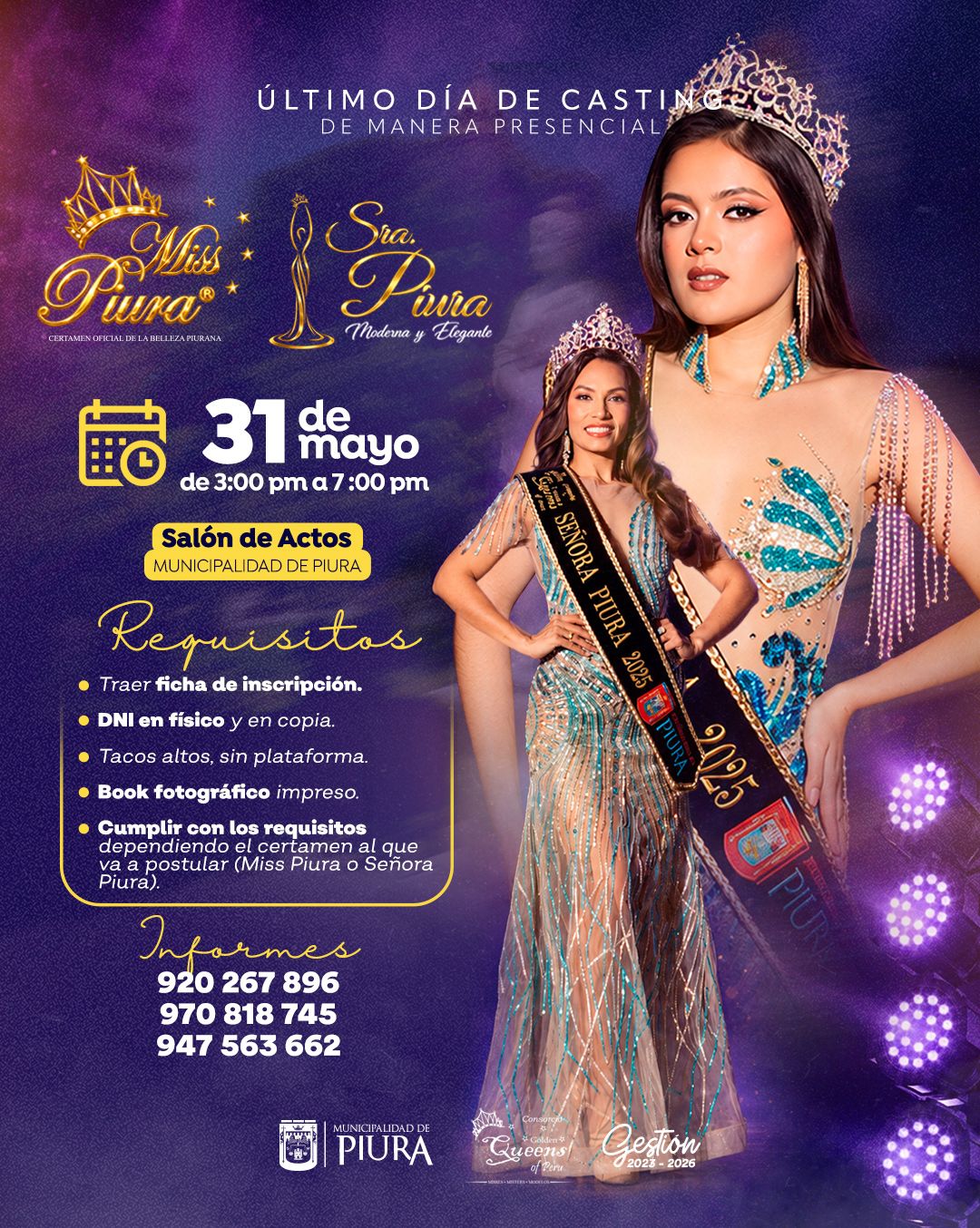 Última convocatoria para certamen de Miss Piura y Señora Piura 2026.