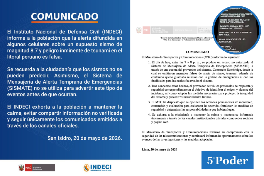 MTC confirma hackeo al SISMATE tras difusión de falsa alerta de sismo.